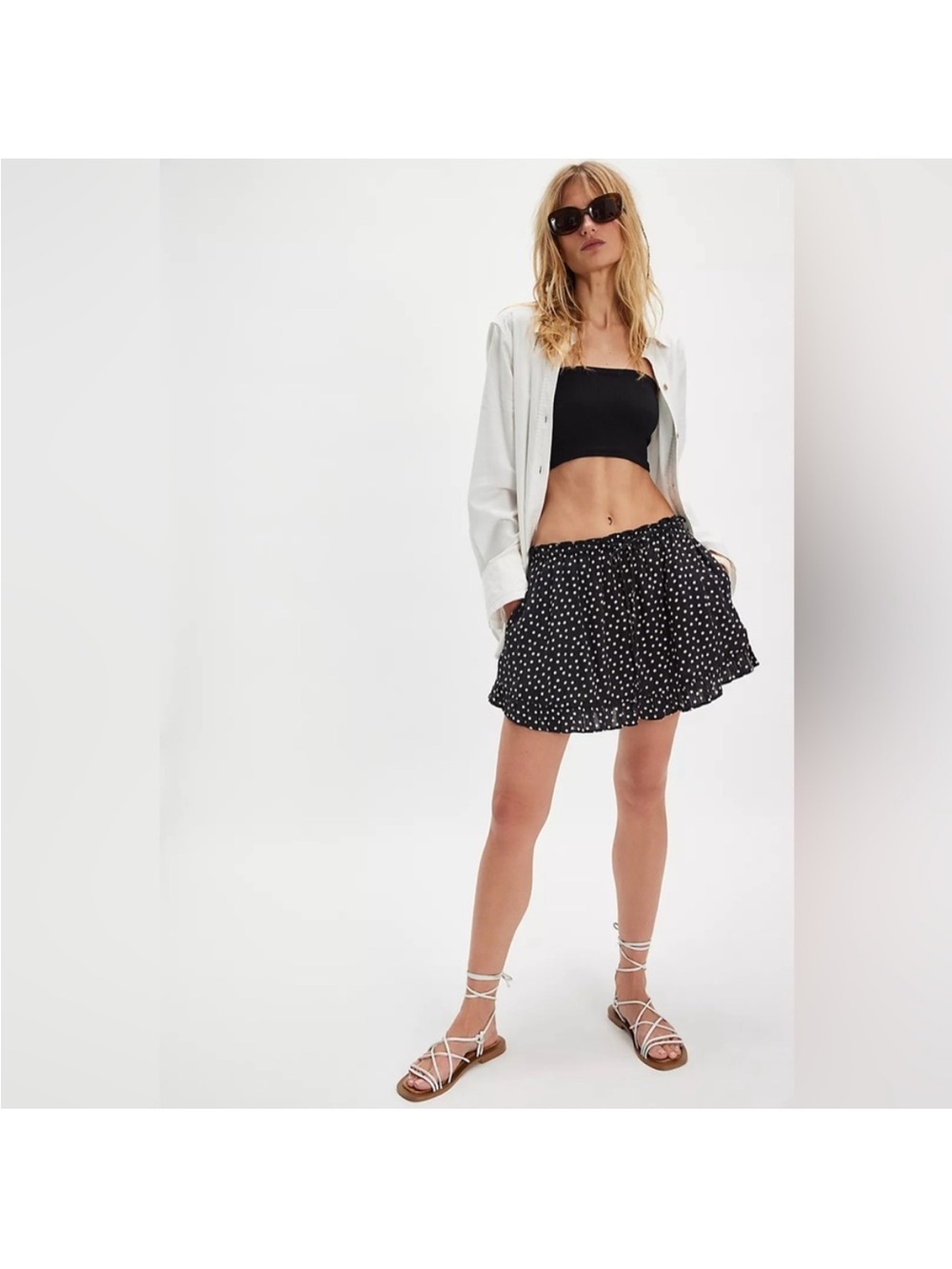 Free People Classic Black Polka Dot Mini Skirt - Flowy Women's Skirt